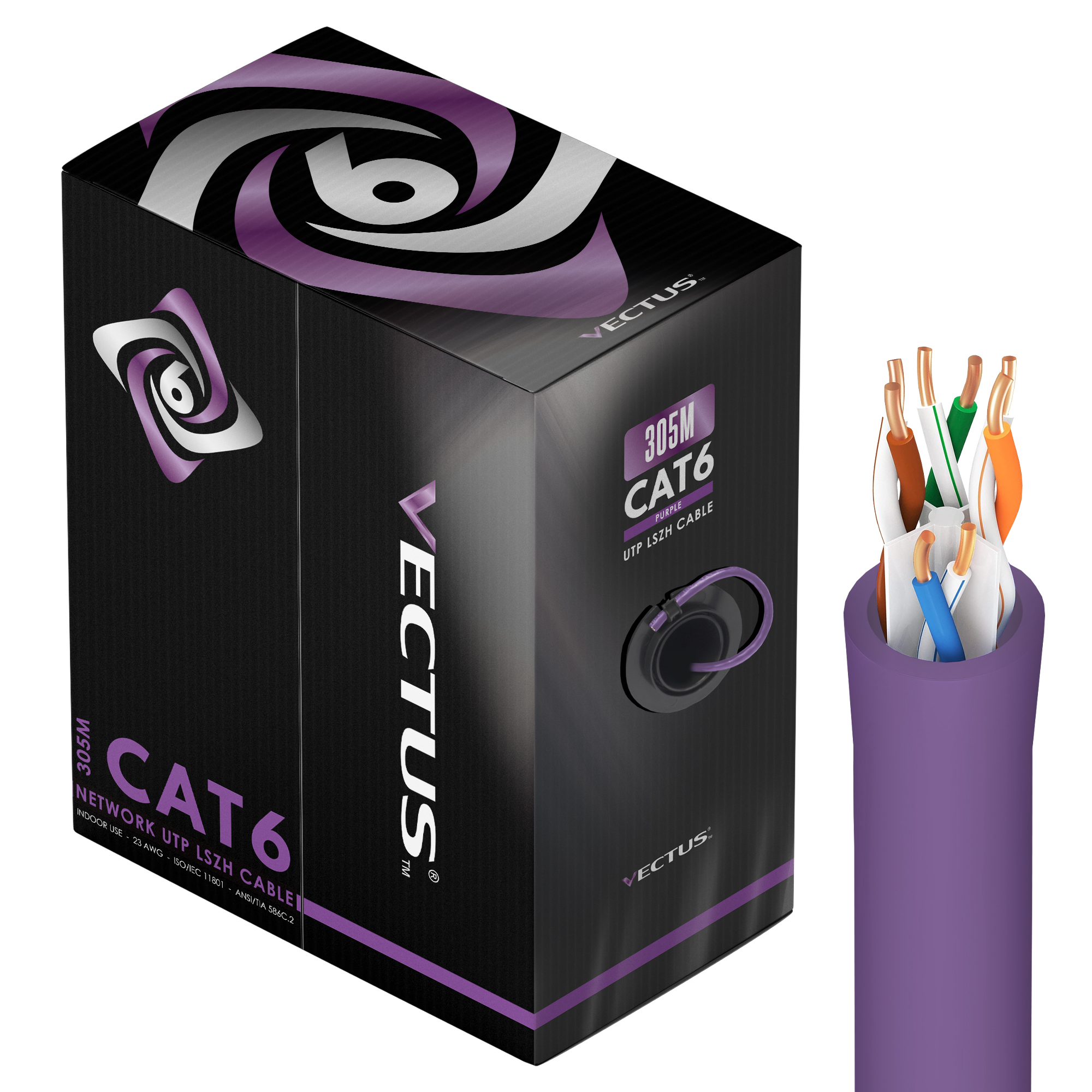 VECTUS CAT6, 305m Cable, UTP, LSZH (Purple)